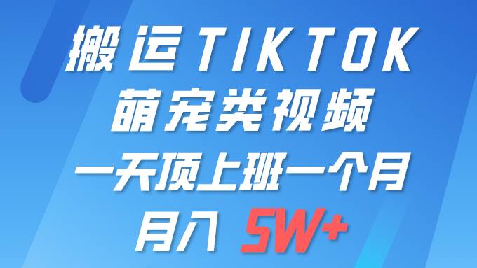 知行创业网 - 分享最新创业副业赚钱项目。 | 一键搬运TIKTOK萌宠类视频 一部手机即可操作 所有平台均可发布 轻松月入5W+