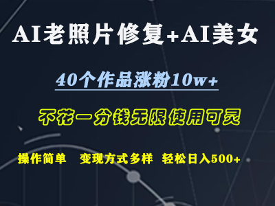 知行创业网 - 分享最新创业副业赚钱项目。 | AI老照片修复+AI美女玩发  40个作品涨粉10w+  不花一分钱使用可灵  操作简单  变现方式多样话   轻松日去500+