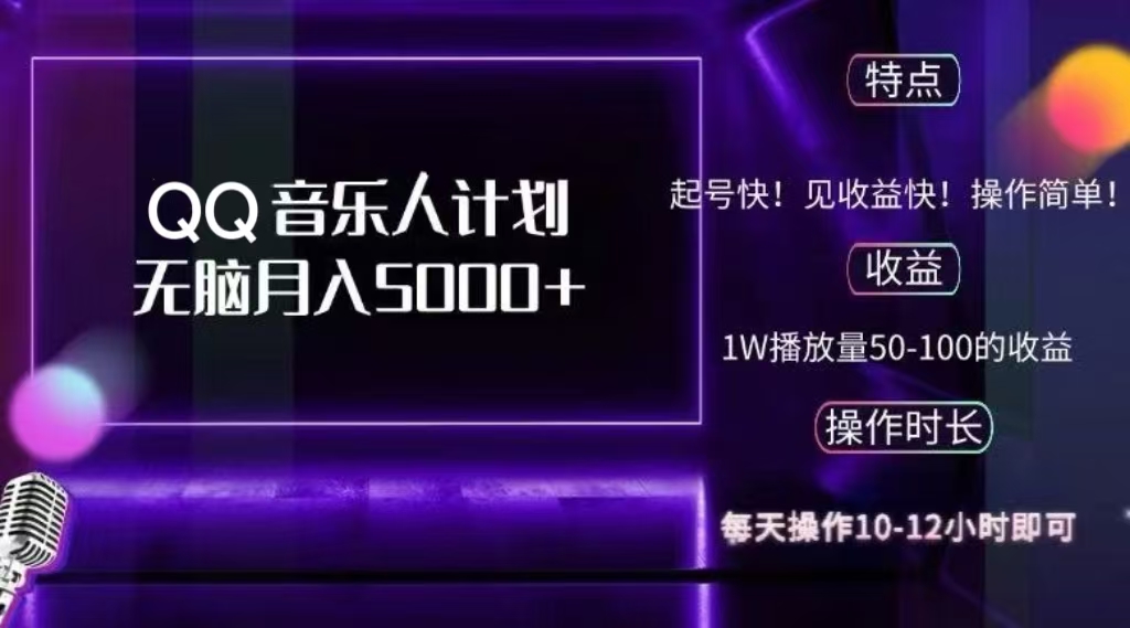 知行创业网 - 分享最新创业副业赚钱项目。 | 2024 QQ音乐人计划，轻松月入5000+，纯无脑操作，可批量放大操作